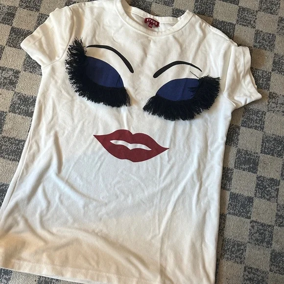 STAUD White Dress with Blue and Red Face Design - Picture 3 of 3